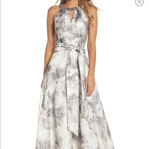 Eliza J Beaded Ballgown - Gray + White Floral